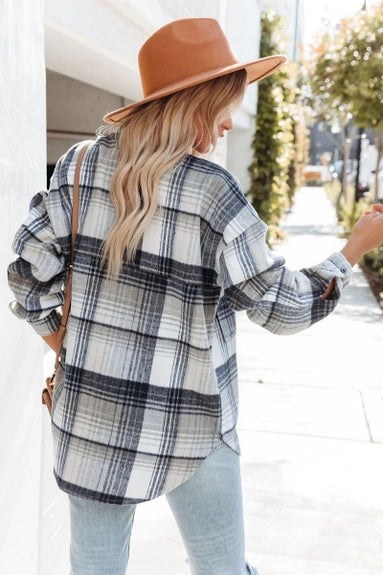 Women Plaid Pattern Button Down Shirt
