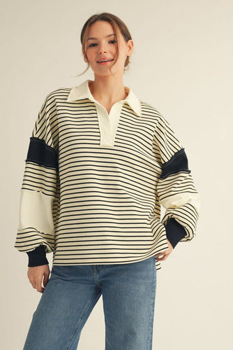 Raw Cut Edge Accent Contrast Stripe Top