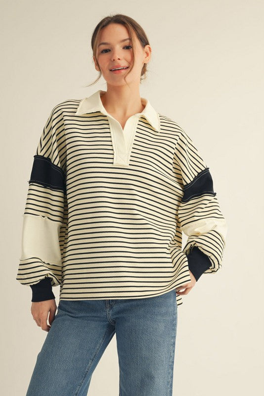 Raw Cut Edge Accent Contrast Stripe Top