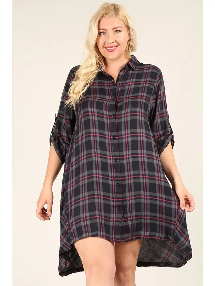 Plus Size Plaid Print Tunic Dress