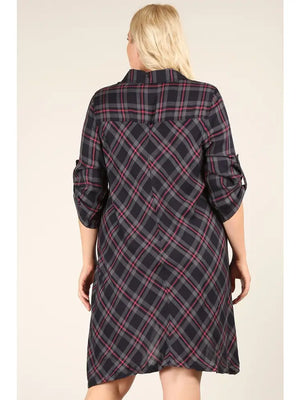 Plus Size Plaid Print Tunic Dress