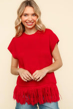 Load image into Gallery viewer, Plus Red Solid Fringe Hem Solid Sweater Top