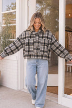 Load image into Gallery viewer, Plaid Oversized Cropped Button Up Shacket