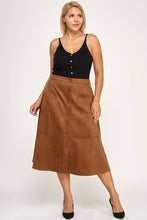 Load image into Gallery viewer, Plus Size Button-Front Faux Suede A-Line Midi Skirt