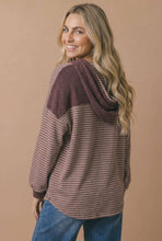 Load image into Gallery viewer, Round Neck Striped Button Down Hoodie Top