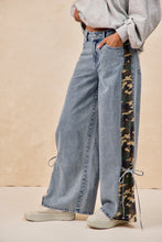 Load image into Gallery viewer, Camouflage Print Side Bow Tied Washed Denim Pants