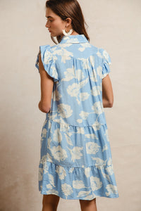Soft Floral Printed Tiered Dress With Collar