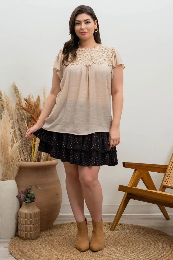 Lace Contrast Woven Top