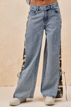 Load image into Gallery viewer, Camouflage Print Side Bow Tied Washed Denim Pants