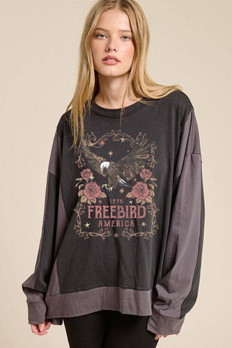Free Bird America 1776 Vintage Graphic Oversized Pullover