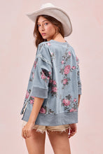 Load image into Gallery viewer, Flower Printed Denim Openseam Detail Short Sleeves