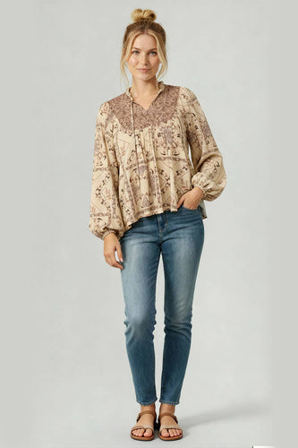 FRILL MOCK NECK PEASANT BOHEMIAN BLOUSE