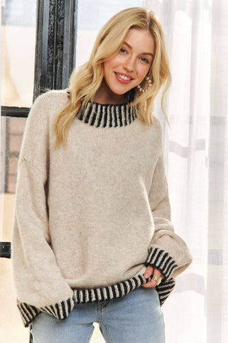 EDGE ACCENT LOOSE FIT SWEATER TOP