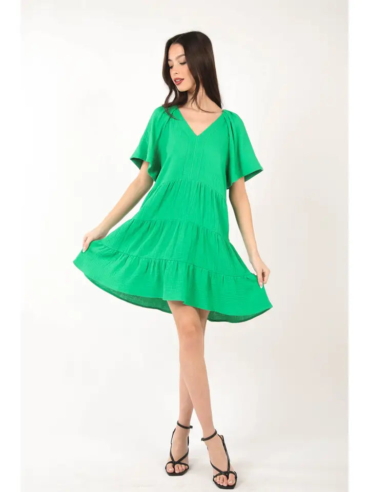 Solid Babydoll Tiered Flare Mini Dress – Cranberry Boutique