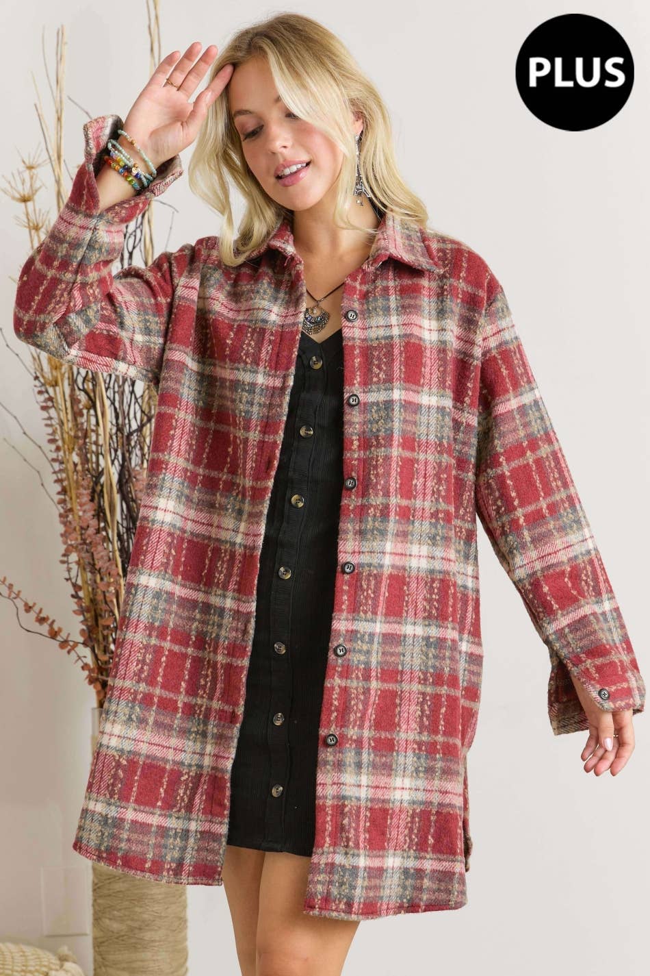 PLUS BUTTON DOWN FLANNEL SHACKET