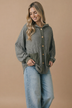 Load image into Gallery viewer, Plus Round Neck Striped Button Down Hoodie Top