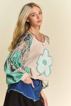Load image into Gallery viewer, FLORAL PATCHWORK SLEEVE KNIT PULLOVER TOP
