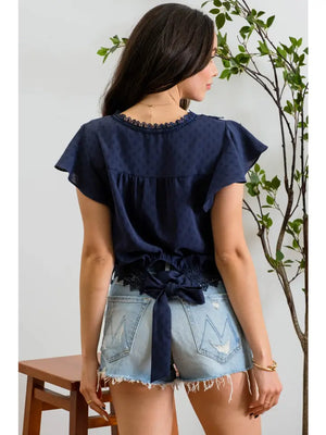 Lace Trim V Neck Woven Top