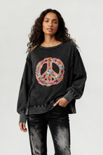 Load image into Gallery viewer, EMBROIDERED PEACE WASHED PULLOVER KNIT TOP