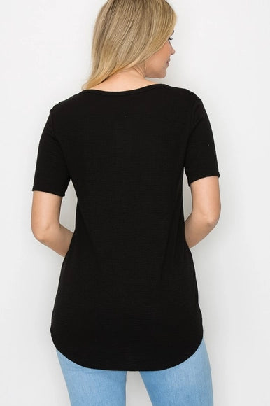 Front Laced Detail Short Sleeve Solid Top