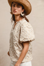 Load image into Gallery viewer, Floral Pattern Texture Sleeves Ruffled V-neck Top