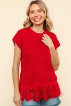 Load image into Gallery viewer, Plus Red Solid Fringe Hem Solid Sweater Top
