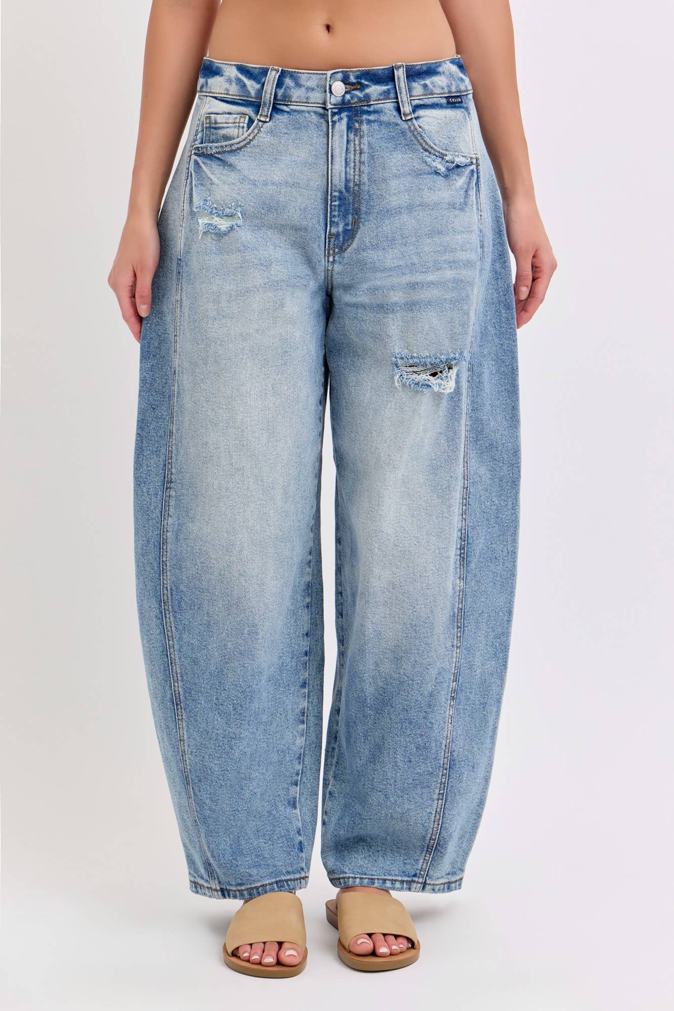 Mid-Waisted Barrel Jeans with Side Panels
