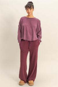Mineral Wash Dropped Shoulder Waffle Knit Top