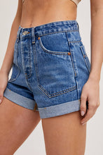 Load image into Gallery viewer, WESTERN POCKET ROLLED HEM DENIM SHORTS