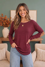 Load image into Gallery viewer, Burgundy STRIPED LONG SLEEVE TOP WITH ELBOW PATCHES