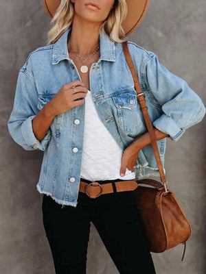 Washed Frayed Denim Loose Jacket