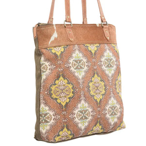 Brown and Yellow Rug Tote with Fur