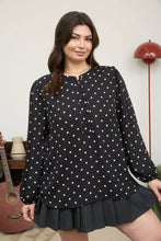 Load image into Gallery viewer, PLUS POLKA DOT HENLEY LONG SLEEVE BLOUSE