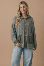 Load image into Gallery viewer, Plus Round Neck Striped Button Down Hoodie Top
