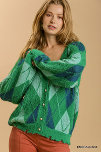 Argyle Pattern Button Front Cardigan