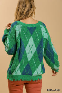 Argyle Pattern Button Front Cardigan