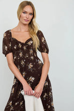 Load image into Gallery viewer, Floral Sweetheart Smocked Puff Tiered Midi Dress