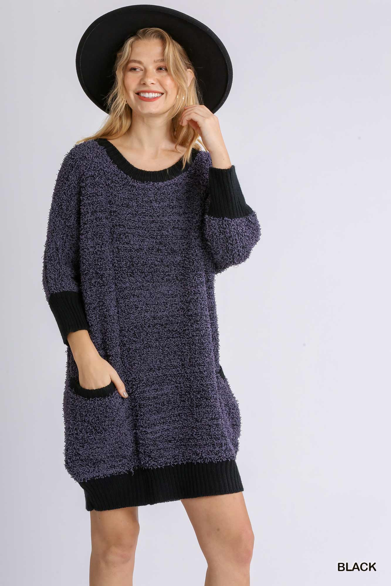 grey sweater dress with pockets V-Neck Sleeveless Sweater Dress with Pockets Dark Green / M main image 0