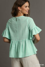 Load image into Gallery viewer, Floral Print Lace Trimmed Detail Half Sleeve Babydoll Top with Keyhole