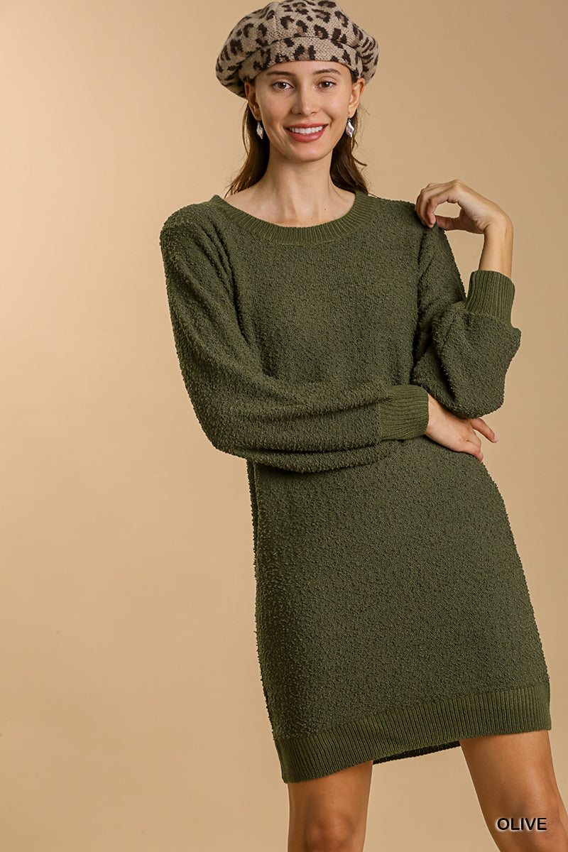 ribbed long sleeve sweater dress Round Neck Long Sleeve Sweater Dress with Ribbed Hem – Cranberry Boutique