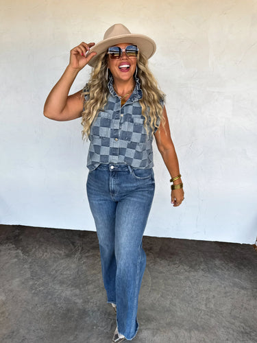 LAINEY CHECKERED DENIM VEST