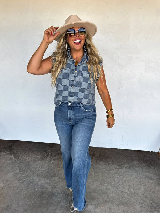 LAINEY CHECKERED DENIM VEST