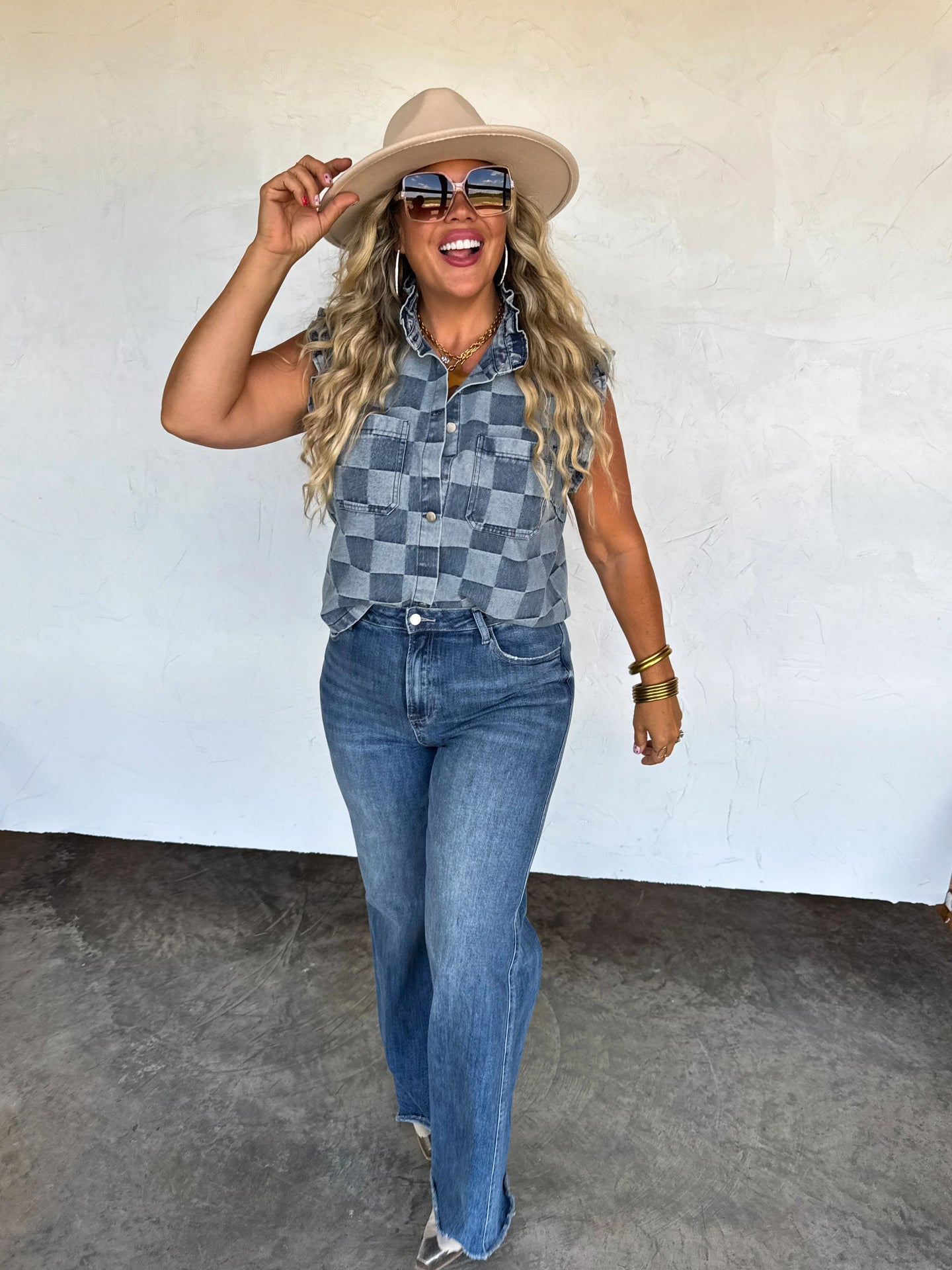 LAINEY CHECKERED DENIM VEST