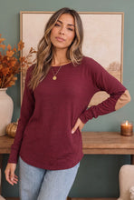 Load image into Gallery viewer, Burgundy STRIPED LONG SLEEVE TOP WITH ELBOW PATCHES