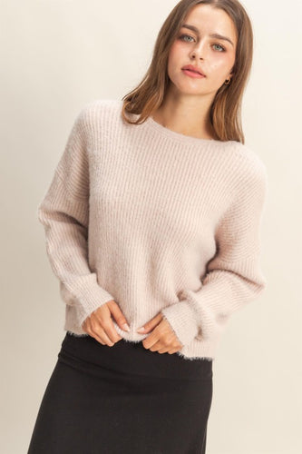 Oversized Fuzzy Sweater With Back Twist Detail