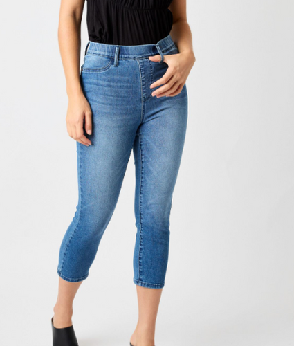High Waist Cool Denim Pull On Capri