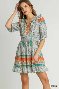 V-Neck Border Print Dress