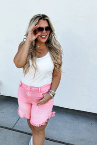 PRETTY-N-PINK FRAYED HEM SHORTS