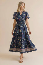 Load image into Gallery viewer, SMOCKED WAIST MAXI TIERED FLORAL DRESS