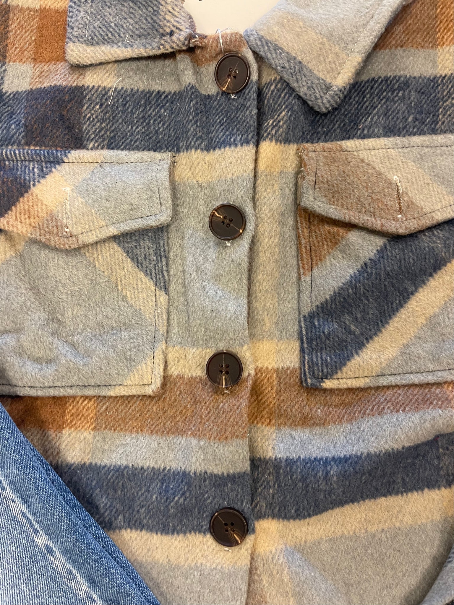 Single-Breasted Lapel Pocket Cropped Plaid Jacket